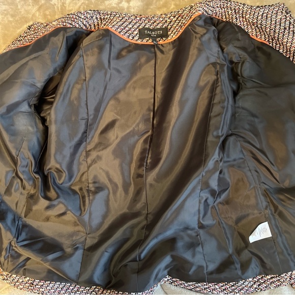 Talbots GROSGRAIN-TRIM TWEED Blazer Jacket Size 10P Petites Office Workwear - Picture 7 of 12